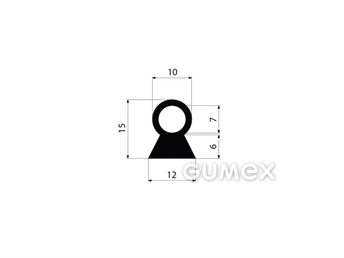 Geformtes Gummiprofil mit Loch, 15x12mm, 70°ShA, EPDM, -40°C/+100°C, schwarz, 